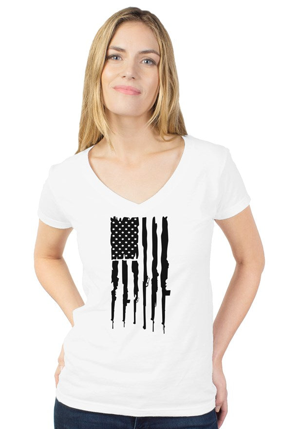 Second Amendment Flag - Women's Tultex V Neck
