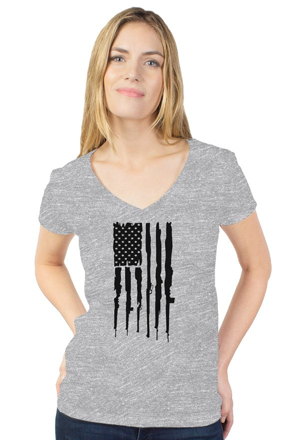 Second Amendment Flag - Women's Tultex V Neck