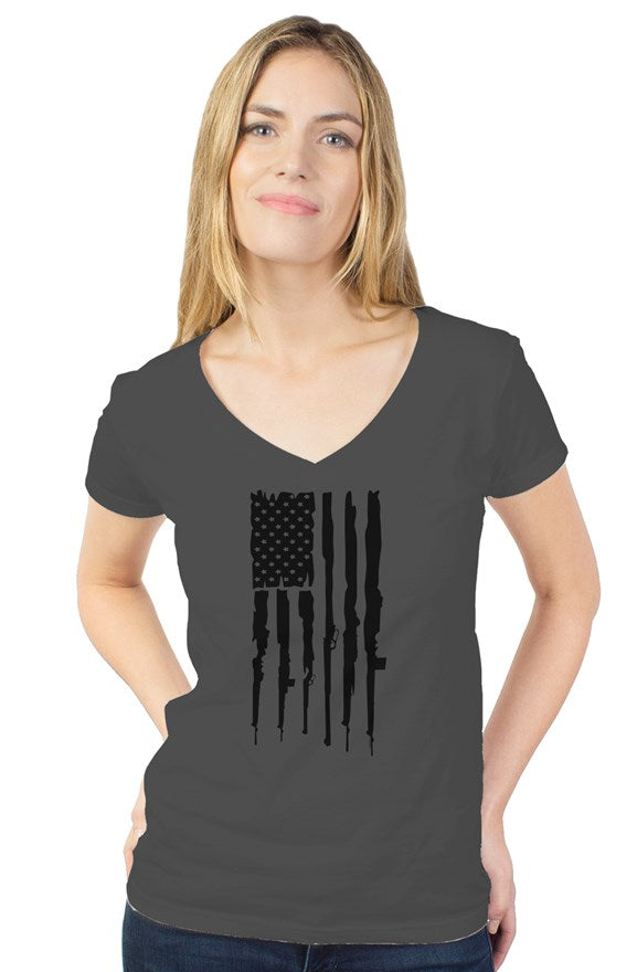 Second Amendment Flag - Women's Tultex V Neck