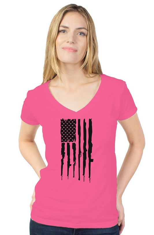 Second Amendment Flag - Women's Tultex V Neck